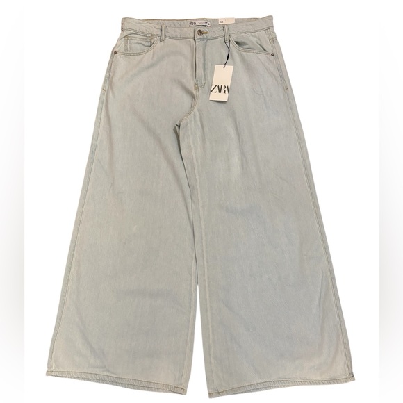 Zara High Waist Palazzo Fit Jeans in Light Blue Size 12. NWT - Picture 6 of 14